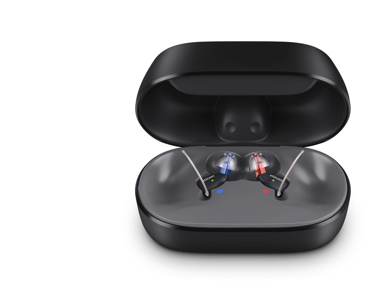 Oticon Zeal hearing aids in charger